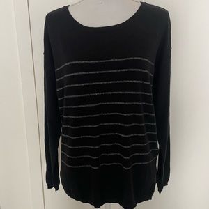 Joie Sweater Sz Medium Black With Silver Stripes Long Sleeve Pull Over